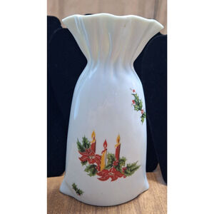Vtg Shafford Vase Japan Poinsettia, Candles, Holly, Paper Bag Style 7"
